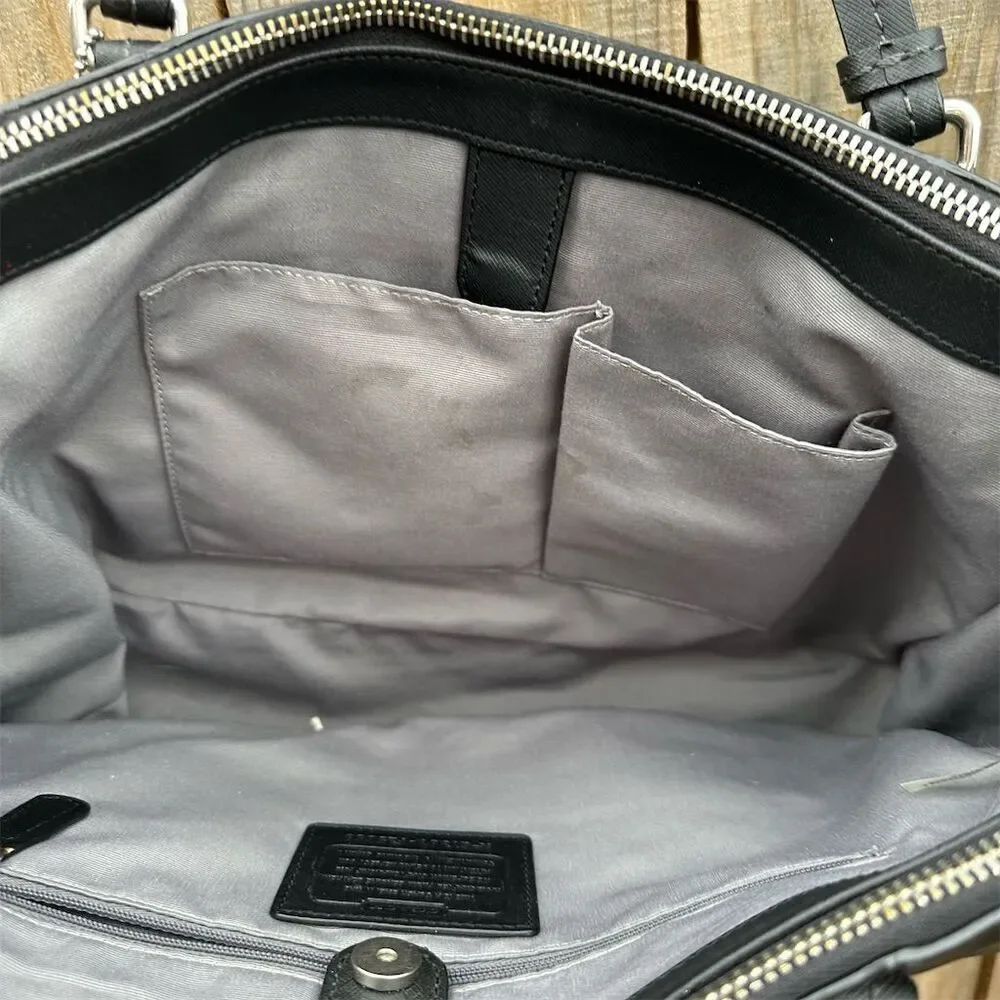 Coach Peyton Leather Double Zip Carryall Tote Bag Black Large